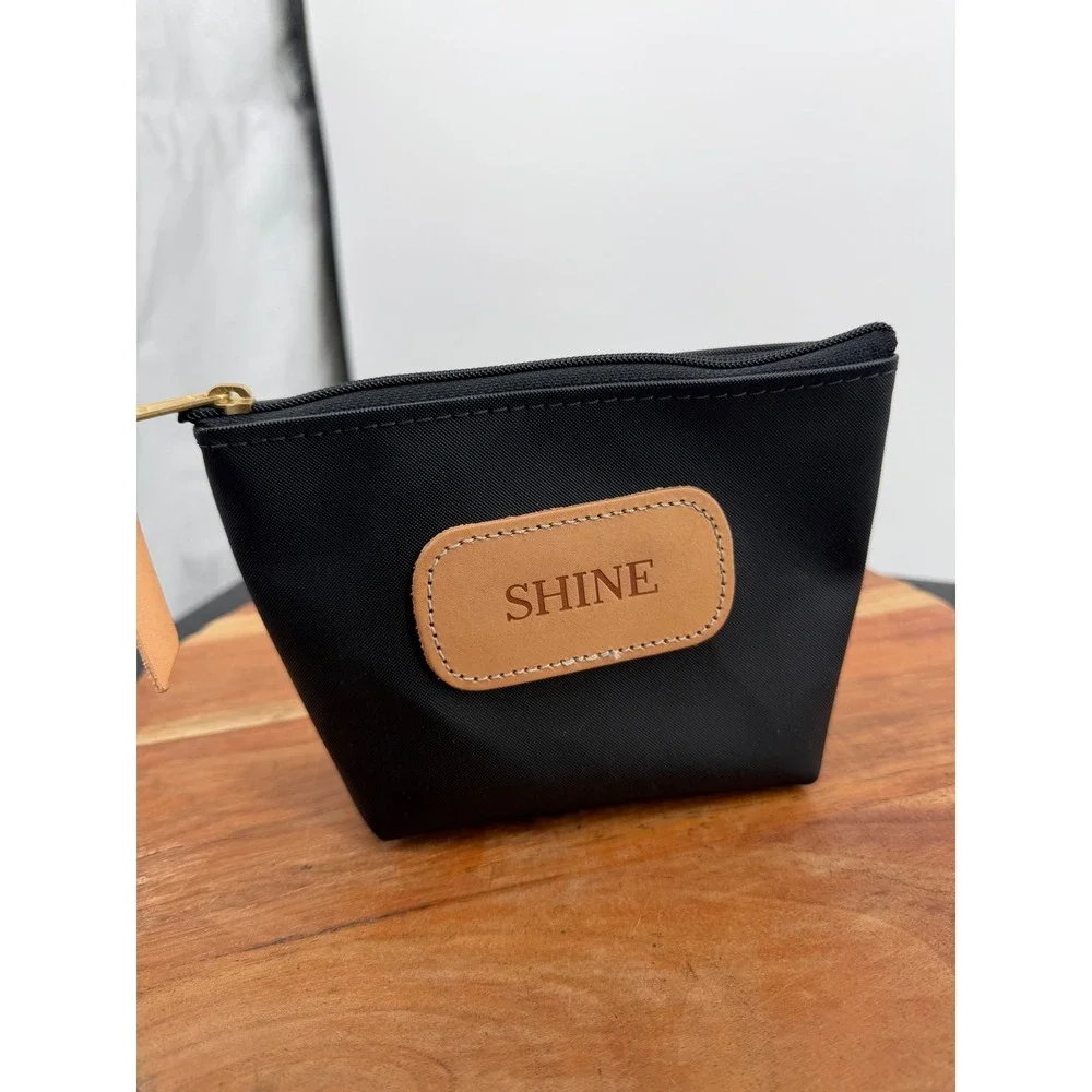 Jon Hart Small pouch Case Women Small Black Coated Canvas Shine Leather Patch